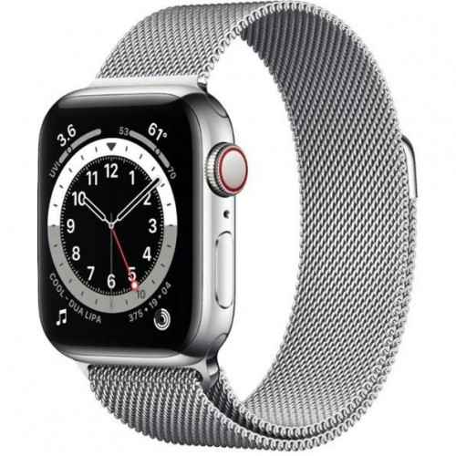 Apple Watch 6 40mm 4G Silver Stainless Steel Case with Atlantic Blue Braided Solo Loop (M0DV3)